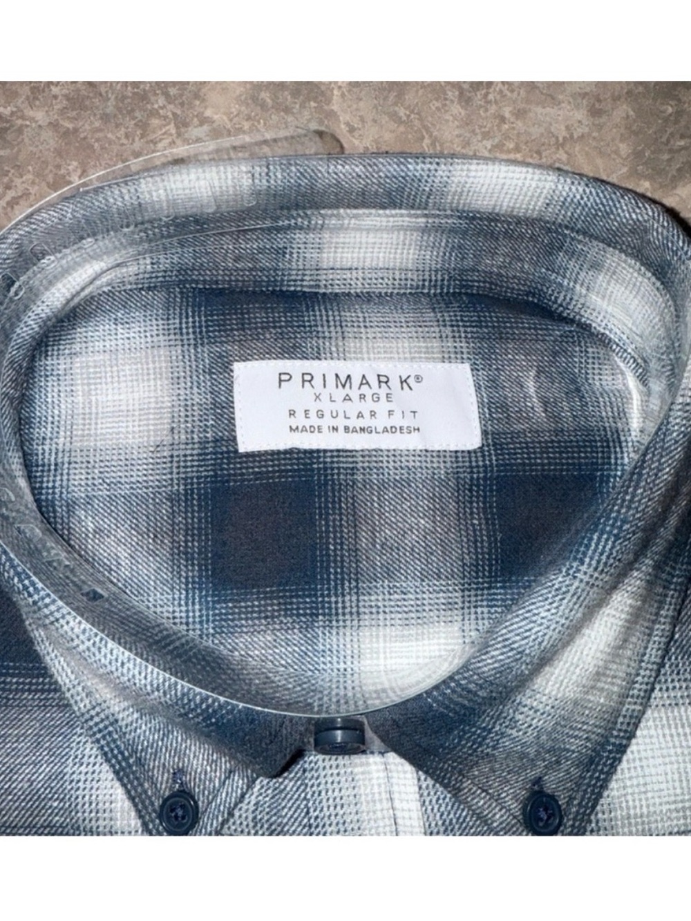 Primark Men's Navy and White Plaid Button-Down Shirt - Picture 5 of 6